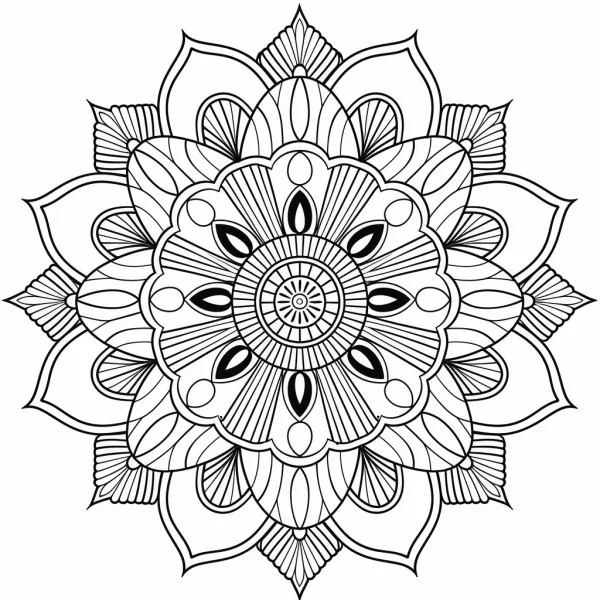Intricate mandala pattern, abstract symmetrical style — free printable order coloring book page