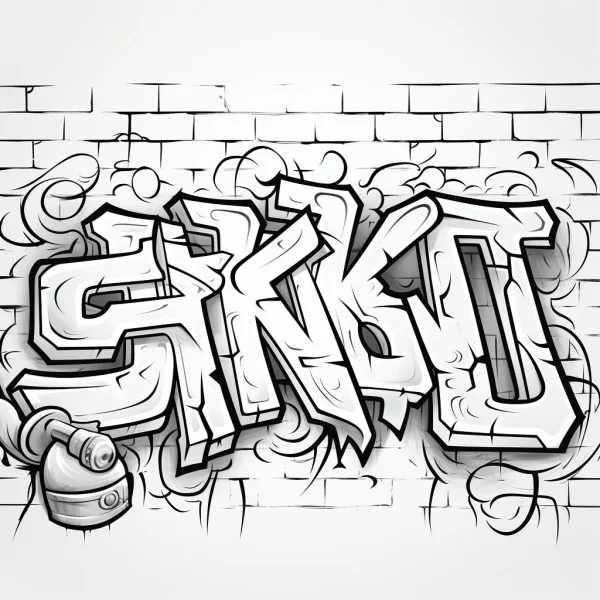 Graffiti lettering 'skkd', street art style — free printable painting coloring book page