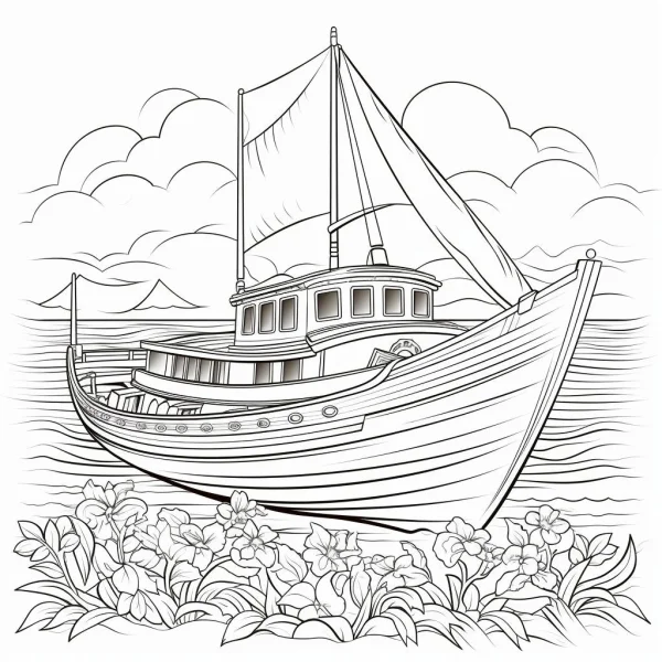 Sailboat on the sea, sketch style — free printable sailing coloring book page