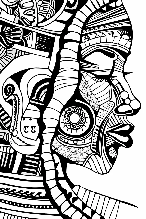 Mayan totem mask, abstract geometric patterns — free printable totem coloring book page