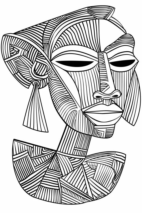 African style human head portrait, african totem art style — free printable africa coloring book page