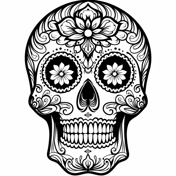 Day of the dead decorative sugar skull, latin american folk art style — free printable latin american culture coloring book page