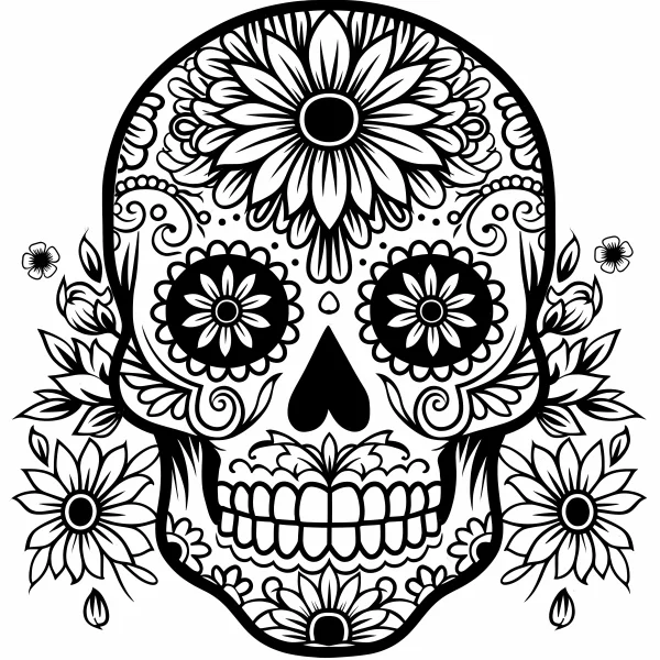 Day of the dead decorated sugar skull, latin american folk art style — free printable latin america coloring book page