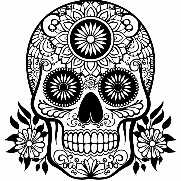 Day of the dead decorated sugar skull, latin american folk art style — free printable latin america coloring book page