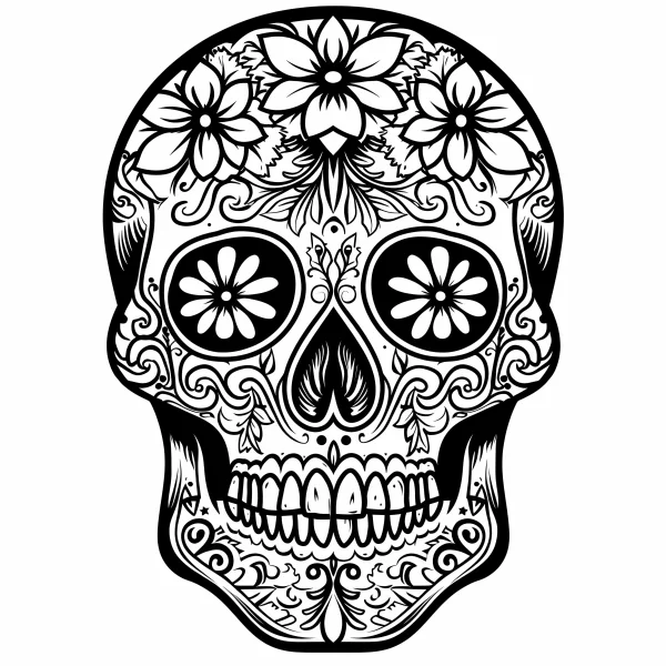 Day of the dead sugar skull with intricate floral decorations, latin american cultural style — free printable latin america coloring book page
