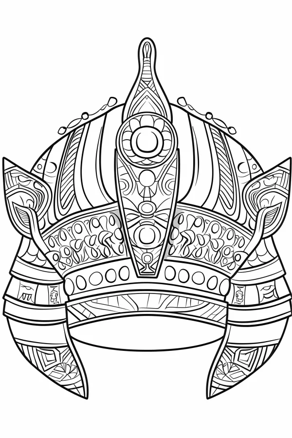 Ornate vintage decorative medieval helmet, art deco and vintage style — free printable medieval coloring book page