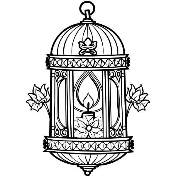 Arabian festival lantern with floral decorations, middle eastern style — free printable middle eastern culture coloring book page