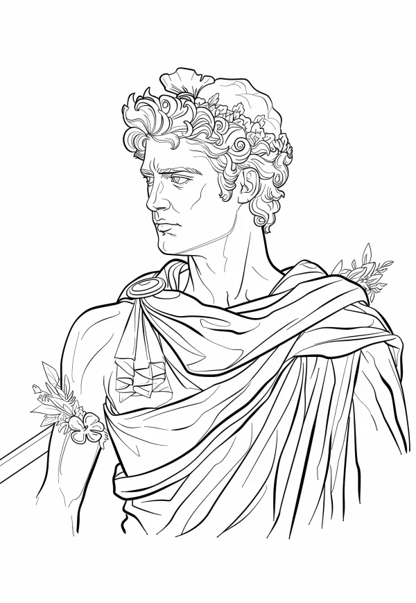 Greek mythological male deity, classical european art style — free printable greek culture coloring book page