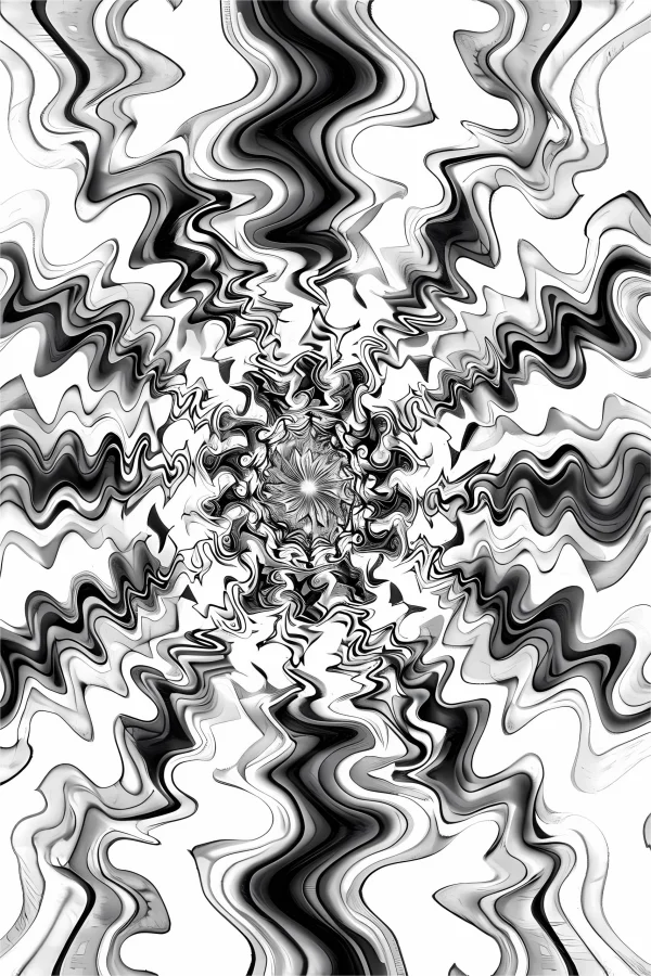 Abstract symmetrical vortex line pattern, abstract art style — free printable chaos coloring book page