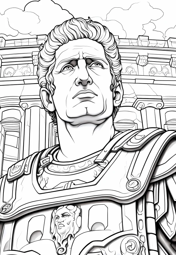 Ancient roman general portrait, classical european style — free printable rome coloring book page