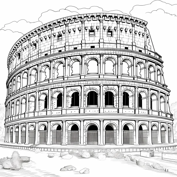 Roman colosseum, classical european architectural style — free printable roman culture coloring book page