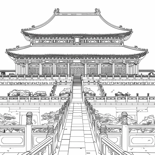 Chinese ancient palace architecture, chinese traditional style — free printable ancient architecture coloring book page