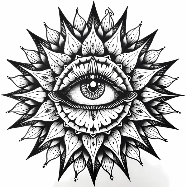 Mandala all-seeing eye, abstract mandala art style — free printable mystery coloring book page