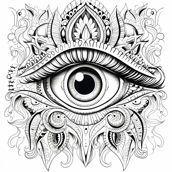 Mandala style abstract eye, art deco style — free printable mystery coloring book page