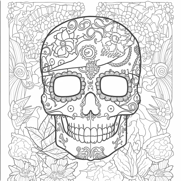 Day of the dead sugar skull with the word 'amigo' on forehead, latin american cultural style — free printable culture coloring book page