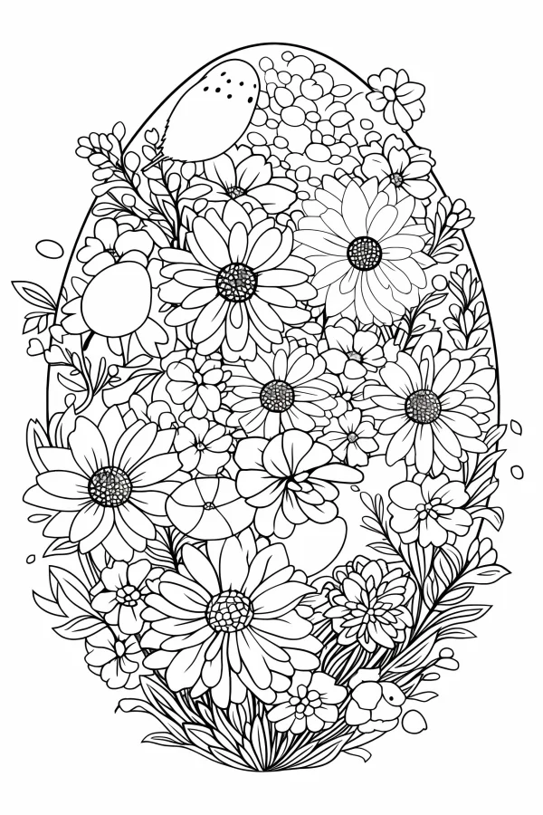 Floral easter egg, natural illustration style — free printable spring coloring book page