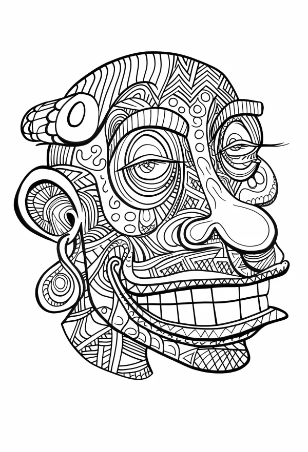 Indigenous totem head, tribal art style — free printable indigenous coloring book page