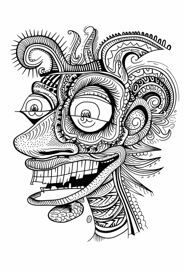 Tribal style fantasy mask, intricate tribal patterns with swirling and geometric designs — free printable indigenous coloring book page