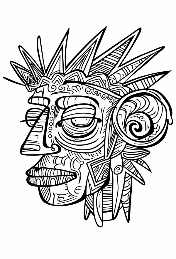 Mayan totem mask, mayan cultural art style — free printable maya coloring book page