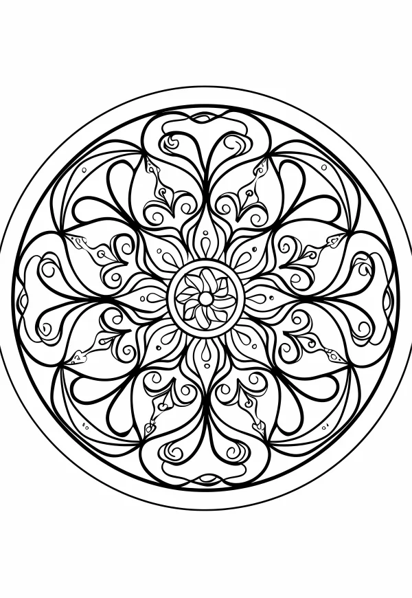 Mandala floral symmetric pattern, mandala art style — free printable abstract art coloring book page
