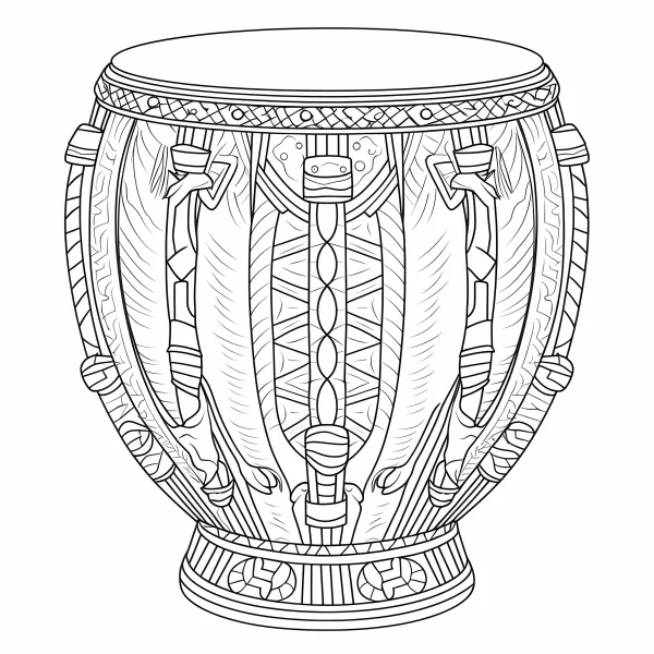 African traditional djembe drum, african tribal style — free printable african culture coloring book page