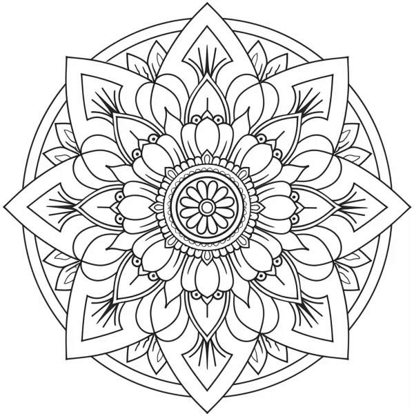 Floral mandala, abstract art style — free printable balance coloring book page