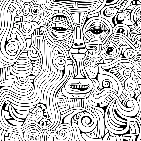Abstract indigenous face totem, tribal style — free printable cultural theme coloring book page