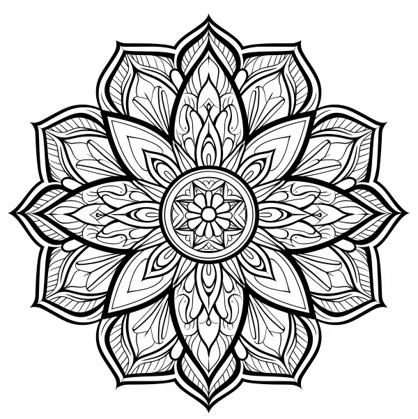 Intricate mandala pattern, abstract decorative style — free printable balance coloring book page