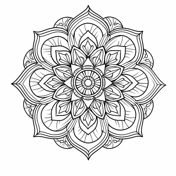 Symmetric mandala pattern, abstract art style — free printable balance coloring book page
