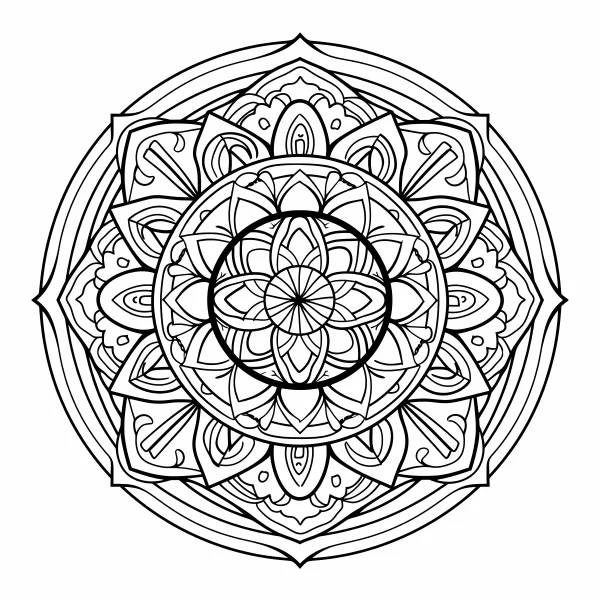 Intricate mandala pattern, abstract art style — free printable balance coloring book page