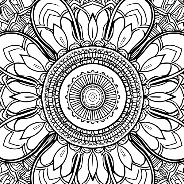 Mandala symmetrical pattern, abstract style — free printable balance coloring book page