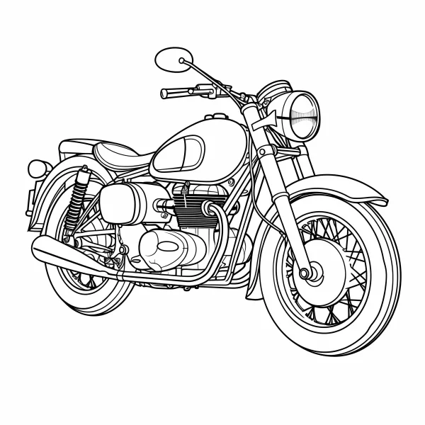 Vintage motorcycle, realistic style — free printable cycling coloring book page