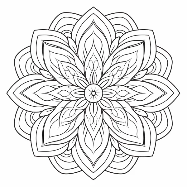 Symmetrical mandala flower, abstract mandala style — free printable balance coloring book page
