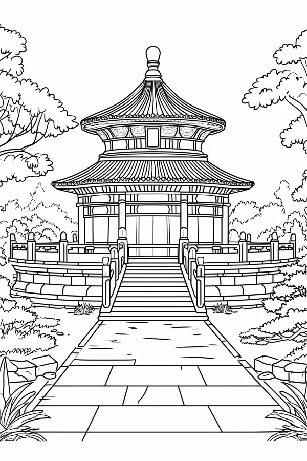Chinese ancient tiantan temple, chinese style — free printable ancient architecture coloring book page