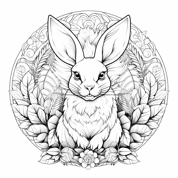 Coloring book page, mandala style cute rabbit — free printable mandala art coloring book page