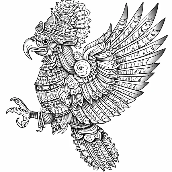Indian garuda mythical bird, indian cultural decorative style — free printable indian culture coloring book page