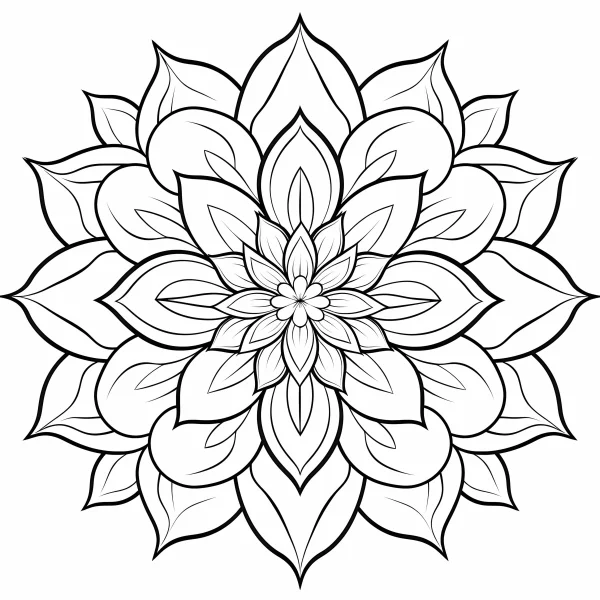 Mandala flower, symmetrical and repeating floral pattern — free printable balance coloring book page