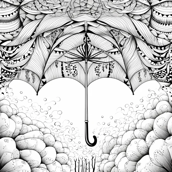 Zendoodle style umbrella, zentangle art style — free printable handmade coloring book page