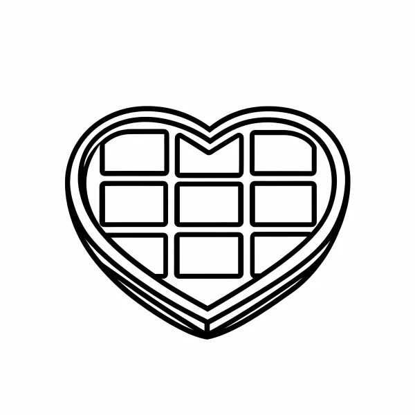 Heart-shaped waffle, cartoon style — free printable romance coloring book page