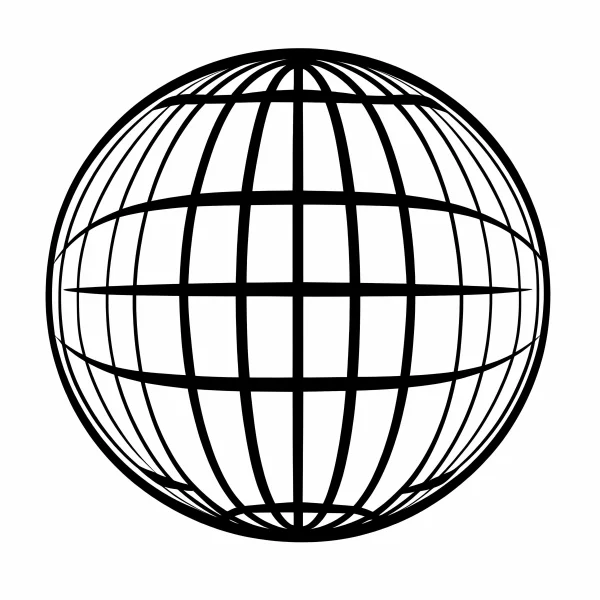 Globe with latitude and longitude lines, minimalist style — free printable geography coloring book page