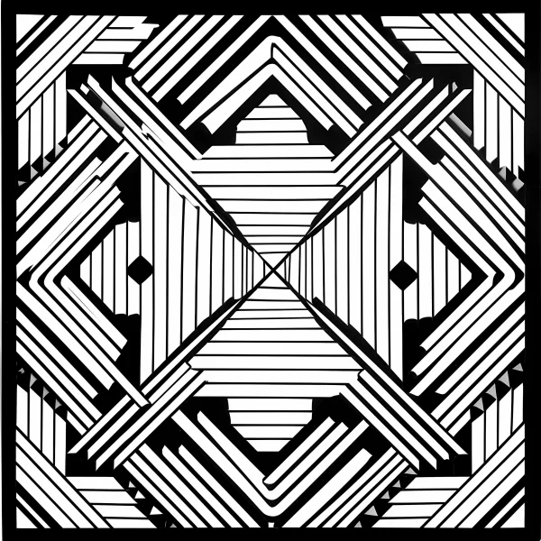 Symmetrical geometric abstract pattern, abstract geometric style — free printable order coloring book page