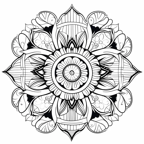 Mandala flower pattern, abstract decorative art style — free printable abstract art coloring book page