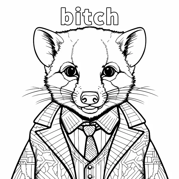 Anthropomorphic weasel wearing suit, shirt and tie — free printable parody coloring book page