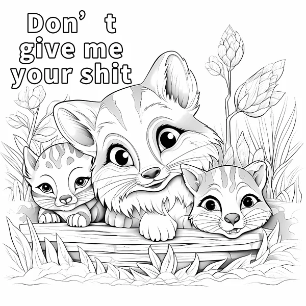 Three sassy cats with playful expressions, cartoon style — free printable quirky coloring book page