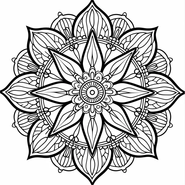 Intricate mandala pattern, symmetrical floral design — free printable balance coloring book page