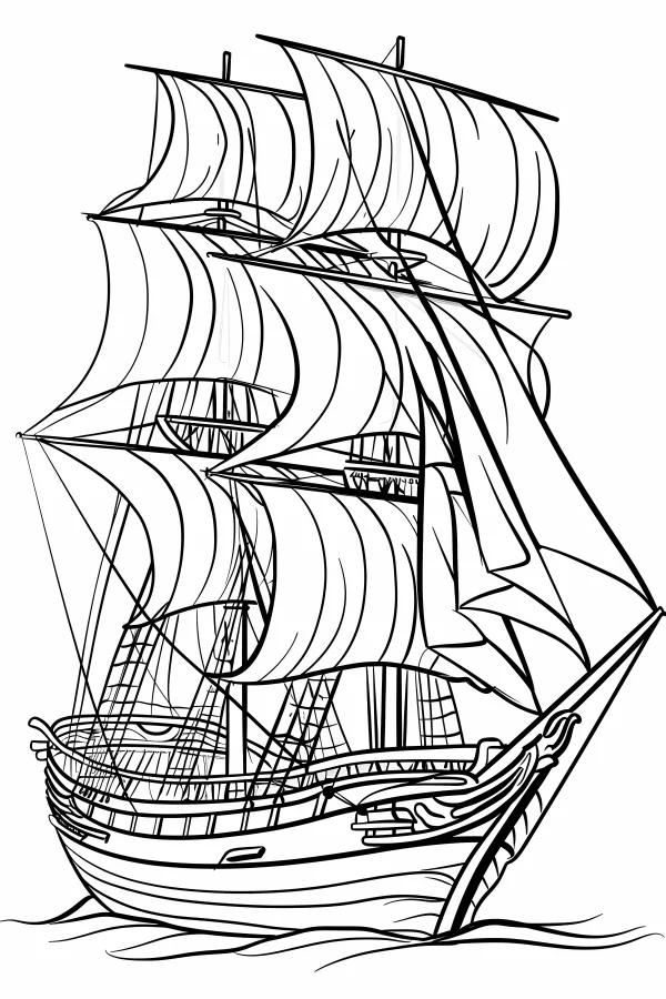 Vintage sailing ship, sketch style — free printable sailing coloring book page