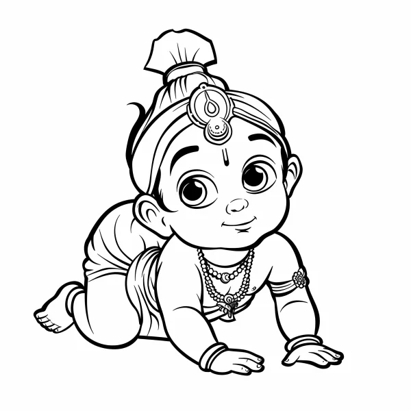 Baby krishna, cartoon style — free printable indian culture coloring book page