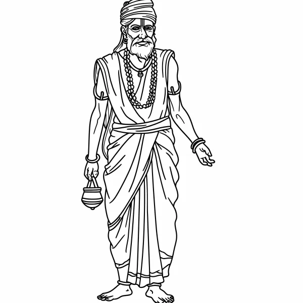 Indian religious elder, realistic line art style — free printable indian culture coloring book page