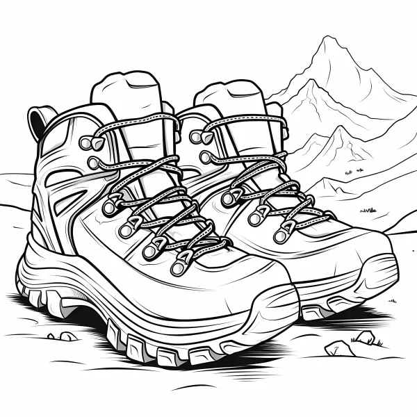 Outdoor hiking boots, line art style — free printable outdoor coloring book page