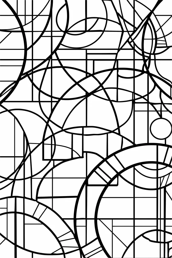 Abstract geometric line composition, abstract art style — free printable order coloring book page
